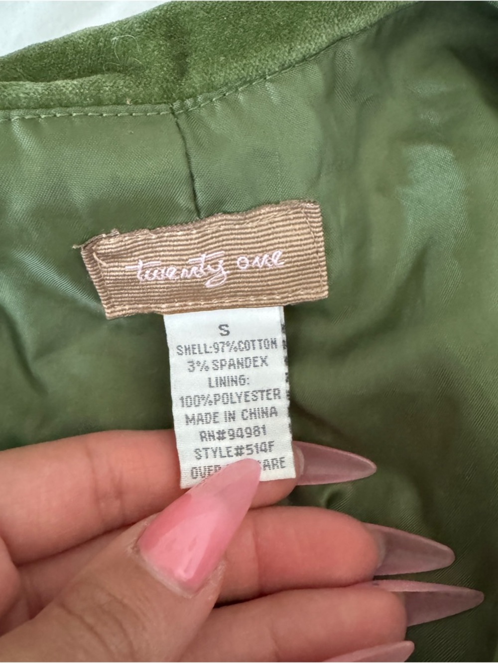 Vintage Forever 21 Olive Green Velour Tailored Jacket - Picture 3 of 5